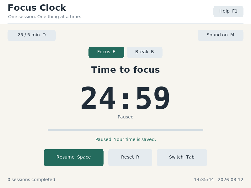 Space pauses and resumes without losing elapsed time.